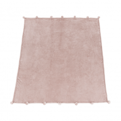TEMPO-KONDELA LUANG, plišasta odeja s pom pomi, pudrasto roza, 150x200 cm