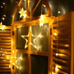 MagicHome Weihnachts-Vorhangkette, 138x LED warmweiß, mit Sternen, 230V, 8 Funktionen, Beleuchtung, L-220x60/90 cm