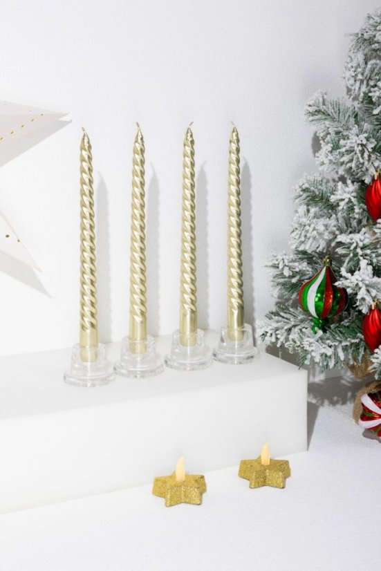 MagicHome Weihnachtskerze, 25 cm, Packung. 4 Stk., Champagner, Spirale, gedreht