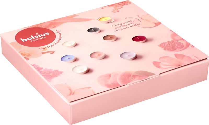 Bolsius-Set, Teelichter im Glas, Duftmischung, 9-tlg