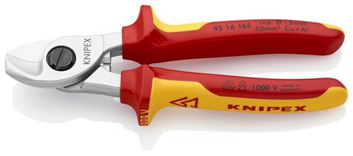 Nůžky kabelové KNIPEX 95 16 165, kleště, 160 mm, do 15mm/50mm2, VDE