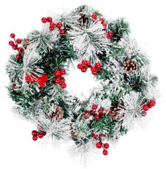 MagicHome Weihnachtskranz, natur, mit Tannenzapfen, 20 LEDs, warmweiß, 3xAA, 8 Funktionen, 30 cm