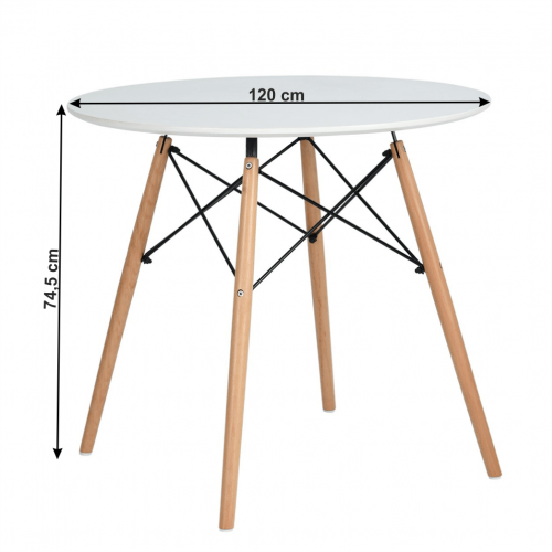 Blagovaonski stol, bijela mat/bukva, promjer 120 cm, DEMIN