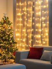 Świąteczny łańcuch do zasłon MagicHome, 160x LED ciepły biały, 230V, 50 Hz, 8 funkcji, timer, oświetlenie, L-1,5 + 2 m