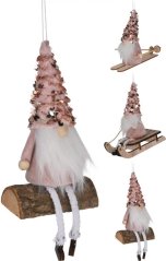Hängender Deko-Zwerg 12,5 cm Polyester/Holz rosa Mischung