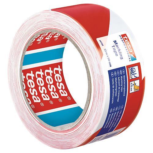 tesa® PRO Markierungsband, selbstklebend, Warnung, rot-weiß, 50 mm, L-33 m