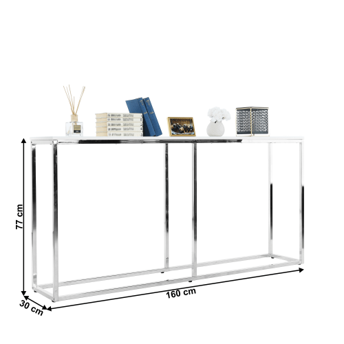 Konzolový stolek v industriálním stylu, bílá/chrom, KORNIS