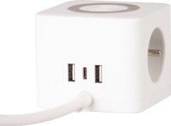 Gniazdo Strend Pro, kostka przedłużająca, USB A+C, ładowanie bezprzewodowe, 1,4 m