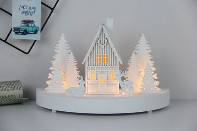Decor de Crăciun MagicHome, Semineu, 6 LED, MDF, 2xAAA, 25x12x28 cm