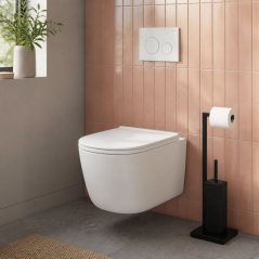 Stojak łazienkowy na papier toaletowy z uchwytem i szczotką do WC czarny ModernHome (akce)