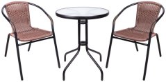 Set balcon ALESIA, maro, masă 70x60 cm, 2x scaune 52x55x73 cm, oțel