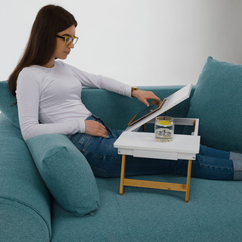 Stolić za prijenosno računalo/držač za tablet, bijela/prirodni bambus, MELTEN