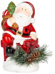 Dekorace MagicHome Vánoce, Santa s chvojím, LED, terakota, 10x8,2x13,7 cm