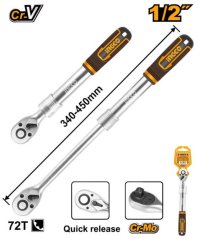Teleszkópos racsni 1/2" Cr-Vm 340-450mm, 72 fogazat INGCO INDUSTRIAL