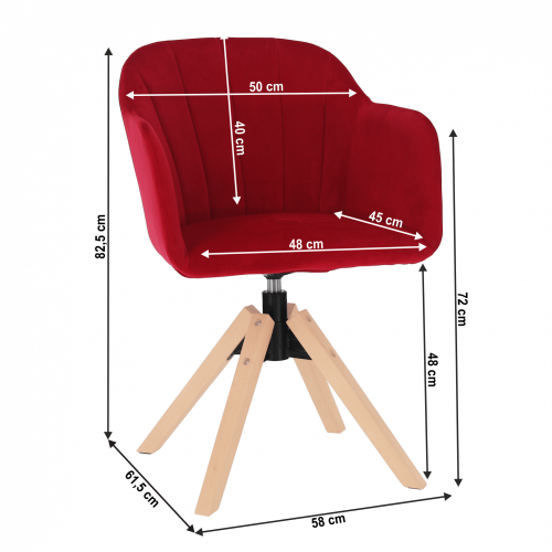 Krzesło obrotowe, tkanina welur, oksydowana czerwień/buk, DALIO