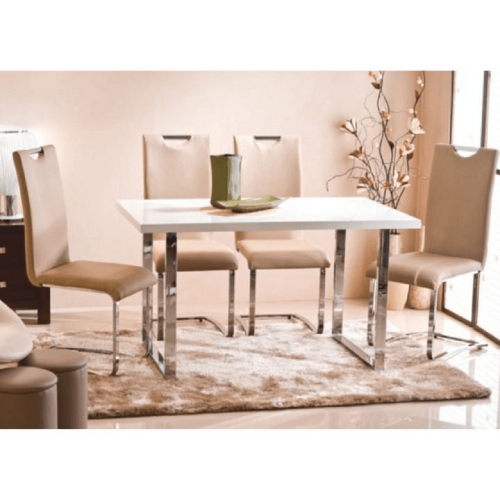 Jedilna miza, bela HG + krom, 130x80 cm, TALOS