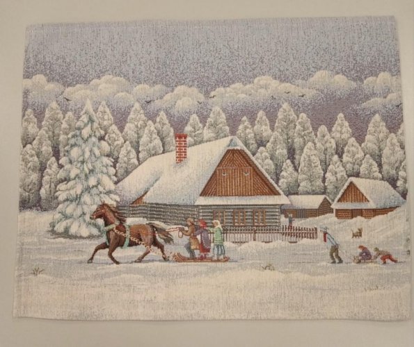 Obrus ​​bawełniany 50x40cm ŚWIĘTA Zimowa wioska, kpl. 4 szt