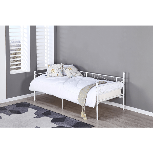 Sofa metalowa - pojedyncze łóżko, biała, 90x200, ROZALI