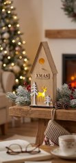 MagicHome Weihnachtsdekoration aus Holz, Vogelhaus, 3 LEDs, 12 x 7 x 32 cm