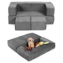 Modulárna skladacia pohovka pre deti DIY 4 mäkké vankúše - sivá ECOTOYS