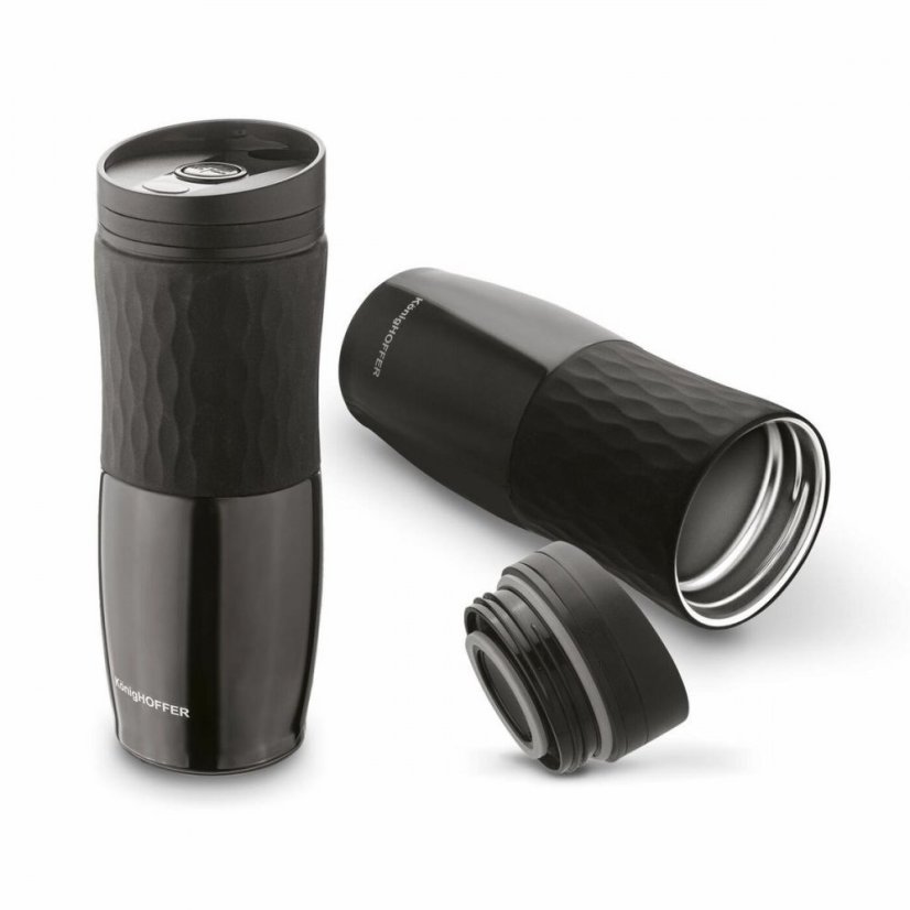 RUSSEL Edelstahlbecher mit Kunststoffdeckel, 480 ml, schwarz