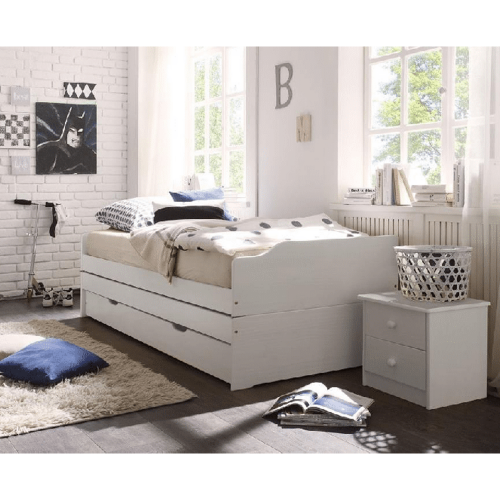 Łóżko z wysuwanymi dostawkami, białe, pełne, 90x200, FLOPY