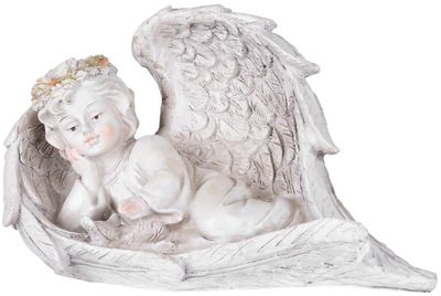 Dekorace MagicHome, Anděl v křídlech, polyresin, na hrob, solar, 24,5x12,5x14,5 cm