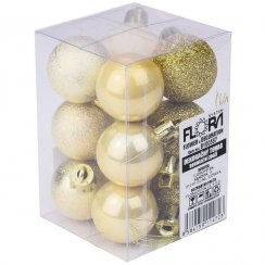 Ornament viseča krogla 3 cm set 12 plastičnih zlatih
