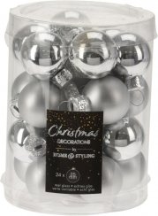 Ornament agățat minge 2,5 cm set de 24 sticlă argintie