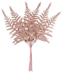 MagicHome crenguță de Crăciun, ferigă, aur roz 19 cm, bal. 6 buc