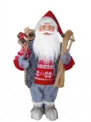 MagicHome karácsonyi dekoráció, Mikulás állva, sílécekkel, 60 cm