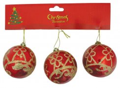 MagicHome božične kroglice, 3 kos, rdeče z zlatim okrasjem, 6 cm