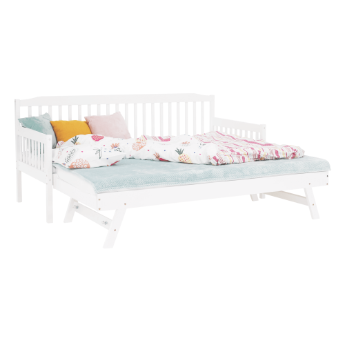 Otroška zložljiva postelja z dodatnim ležiščem, bela, masivna, PEDREZA