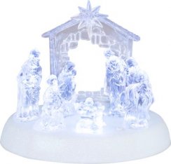 Dekorace MagicHome Vánoce, betlém, 7x LED, 3xAAA, akryl, 19,5x14x17,5 cm