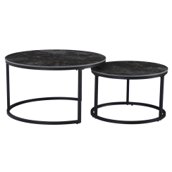 Couchtische, 2er-Set, schwarzer Marmor/schwarzer Stahl, LASTRO