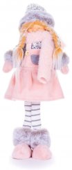 Świąteczna figurka MagicHome, mała dziewczynka w cylindrze, tkanina, różowo-szara, 17x13x48 cm