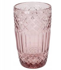 Pohár na vodu sklenený brúsený, 380ml, ružový