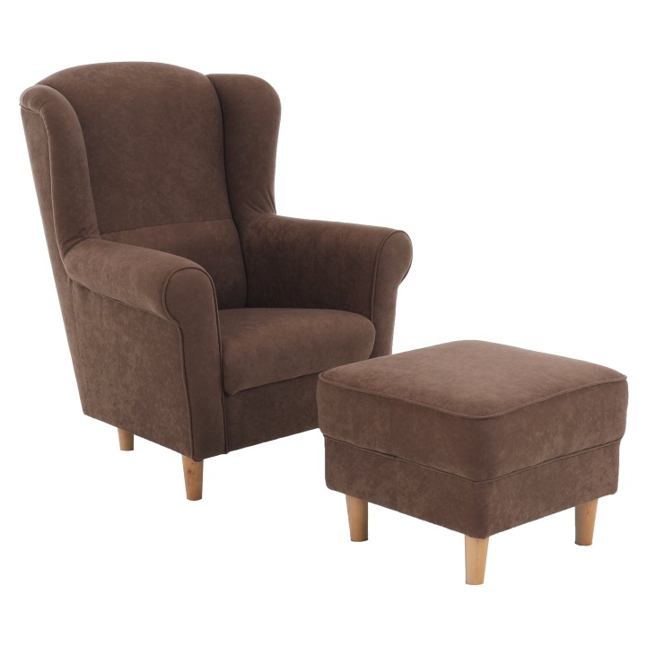 Sessel, mit Hocker, brauner Stoff, ASTRID