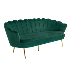 Luxussofa, 3-Sitzer, smaragdgrüner Samtstoff/Goldchrom, Art-Deco-Stil, NOBLIN