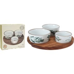 Set de 4 boluri pentru gustări, cu tavă rotundă