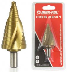 Stopenjski sveder 20-34 mm za pločevino HSS4241, korak 2 mm, spiralni utor, MAR-POL