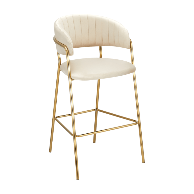 Designer Barhocker, beige Samtstoff/goldchrom, DASMIN TYP 2