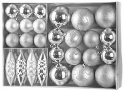 MagicHome karácsonyi labdák, szett, 31 db, ezüst, karácsonyfára