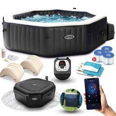 Felfújható nyolcszögletű pezsgőfürdő hidromasszázzsal 4 fő részére 180x71 cm prémium tartozékok INTEX 28458jacuzzi ośmiokątne hydromasaż 4 os. 180x71 cm prémium tartozékok INTEX 28458