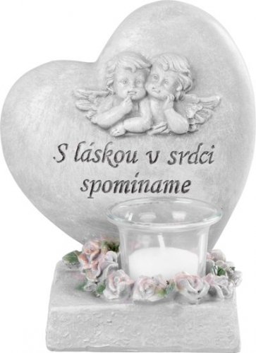 MagicHome ukras, Srce s anđelima, polirezin, za grob, 15,5x12x17,5 cm