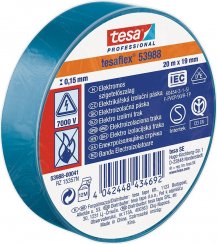 tesa® PRO tesaflex® szalag, elektromos szigetelés, ragasztó, sPVC, 15 mm, kék, L-10 m