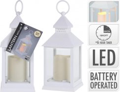 Lampion svijećnjak sa LED svijećom 10x10x23,5 cm bijela plastika/staklo
