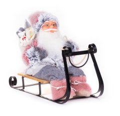MagicHome Weihnachtsdekoration, Weihnachtsmann auf Schlitten, grau - rosa, 46 cm