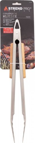 Kliešte Strend Pro Grill, na grilovanie, nerez, s pogumovanými drevenými rúčkami, 4,3x38-42 cm