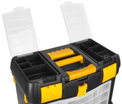 Kufor na náradie s kolieskami, 2 boxy, 1 zásuvka, dĺžka 46 x šírka 26 x výška 62 cm
